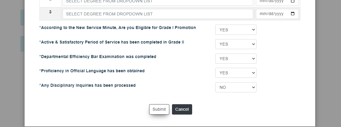 Grade Promotion Application Form